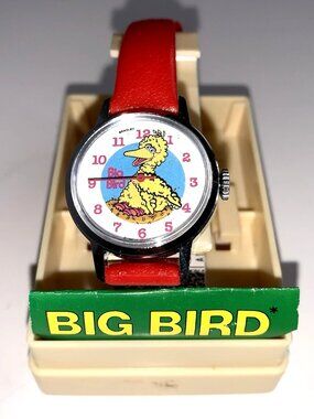 Vtg 70s Bradley Muppets BIG BIRD Watch Swiss Mechanical RED BAND ~ Needs Service